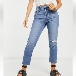 ASOS New Look Hannah petite ripped straight leg jeans in light blue